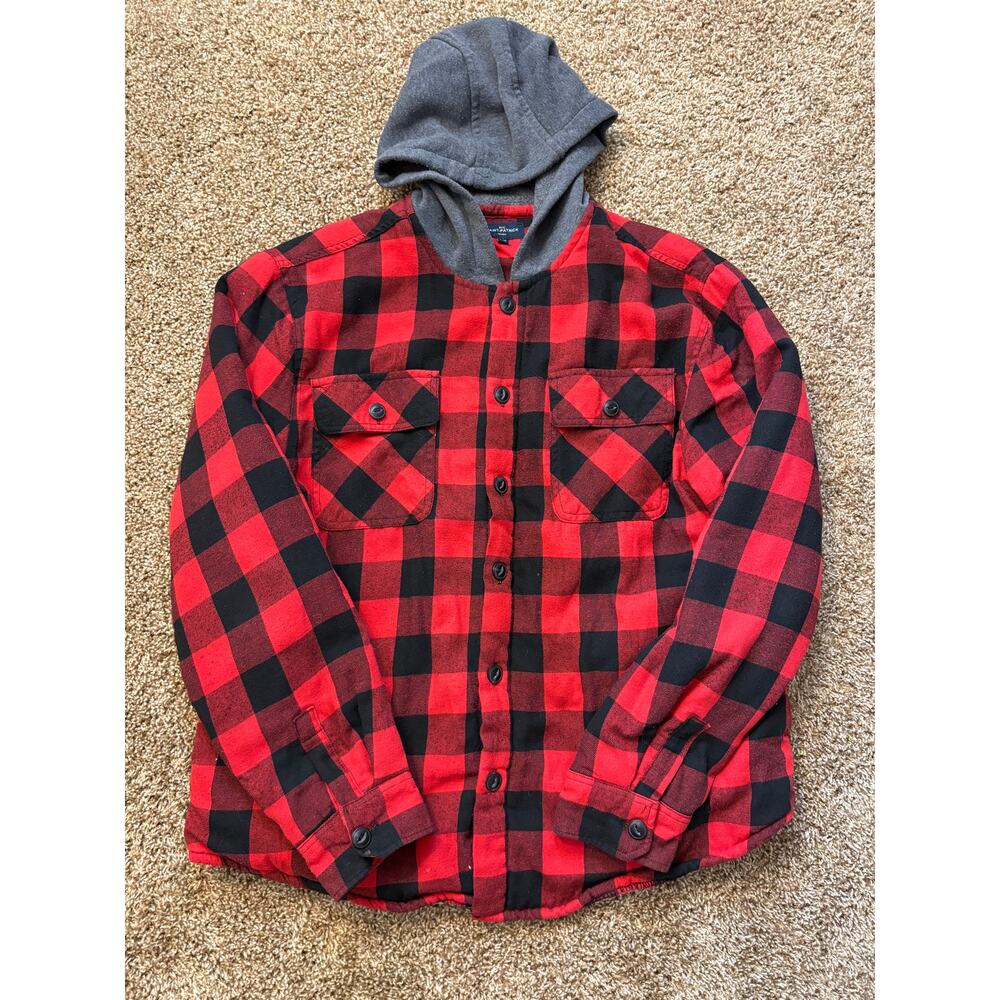 Rue Saint Patrick Sherpa Lined Buffalo Plaid Hoodie Flannel Shirt Men Size Large